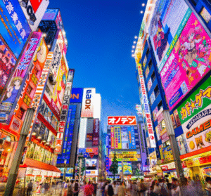 Tokyo's bustling city with lights, energy and festivals.