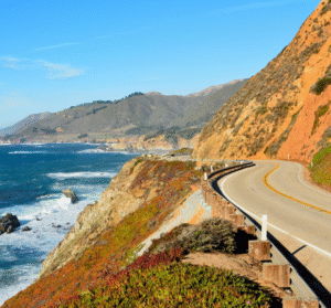 Scenic road along San Francisco’s coastline with ocean views and sandy beach