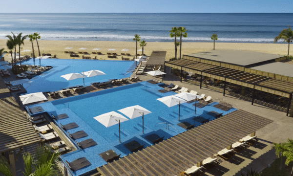 Pool overlooking the calm ocean of Cabo
