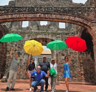 Passing through the Panama Canal locks during a guided canal tour.