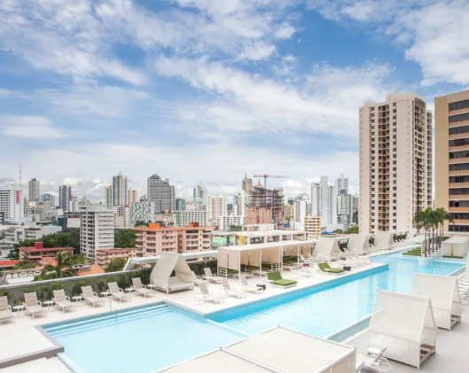 Exterior view of the Sortis Hotel in Panama City’s upscale business district.