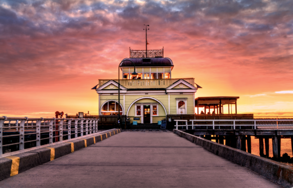 Melbourne pier with sun set and calm waters