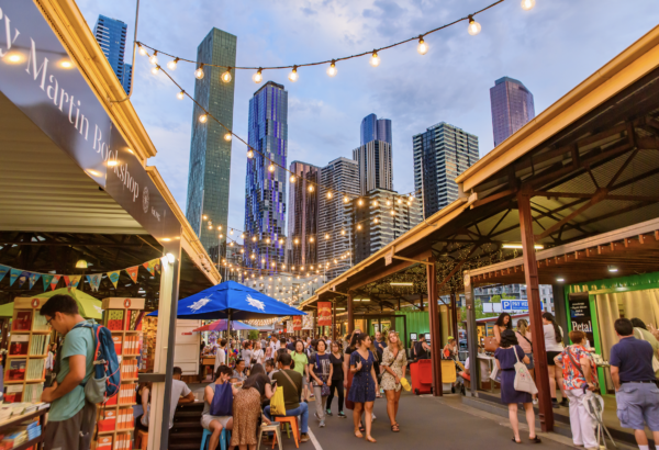 Melbourne Market with crowds of people exploring