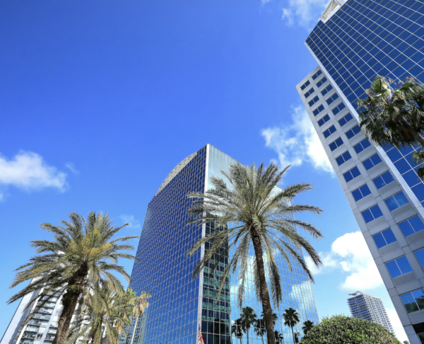 Orlando skyline during daytime with clear sky and city buildings