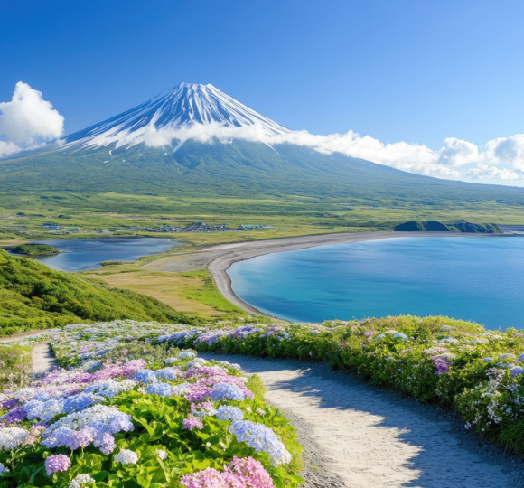 Mountain landscape near Tokyo with lush greenery and clear skies