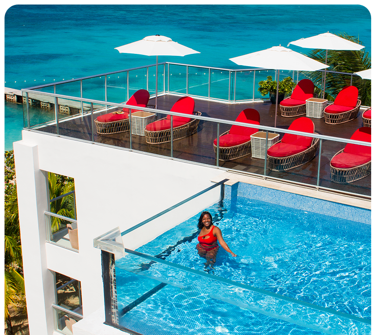 ID90 traveler at a resort overlooking the beach