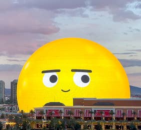 The Sphere in Las Vegas displaying a yellow smiley face